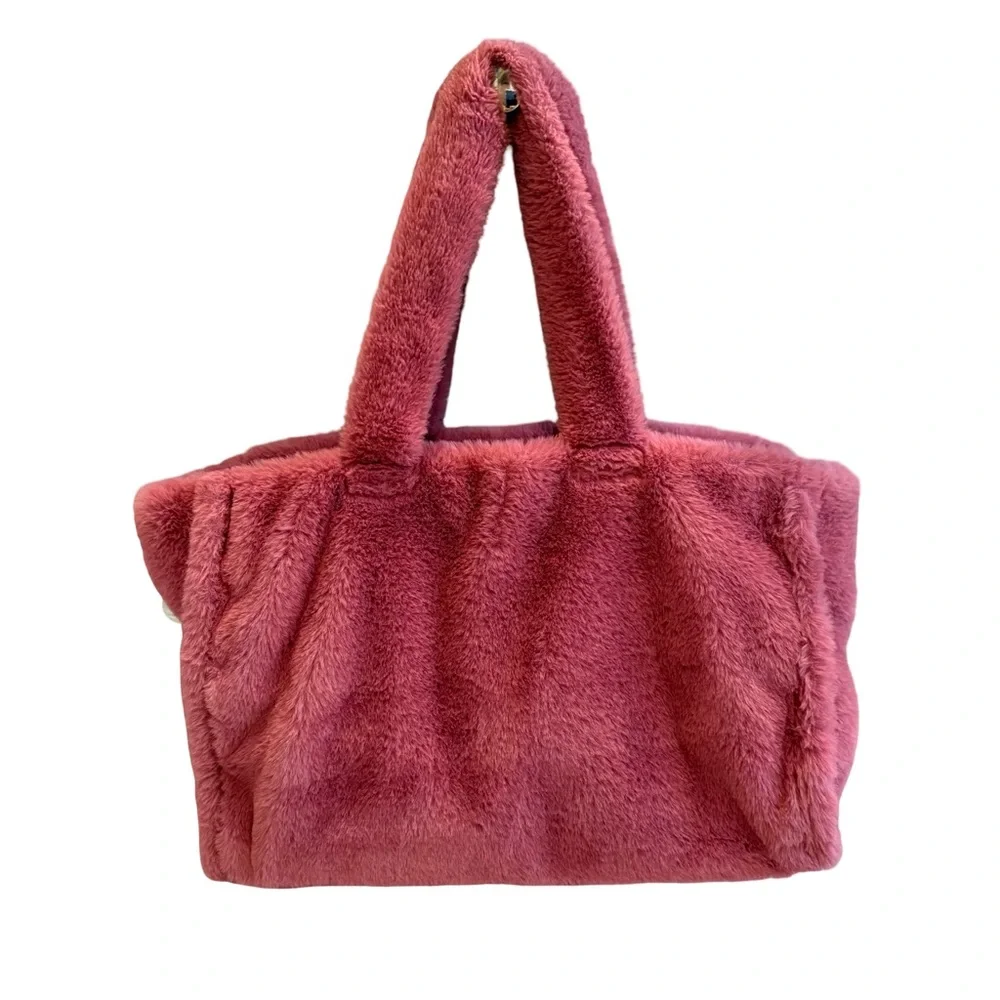 Anthropologie Faux Fur Soft Fluffy Rose Pink Bag Tote - Picture 7 of 15